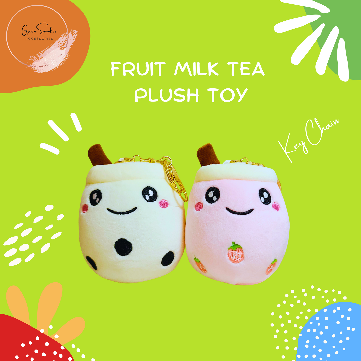 Keychain, Cute Fruit Milk Tea Cup Plush Doll