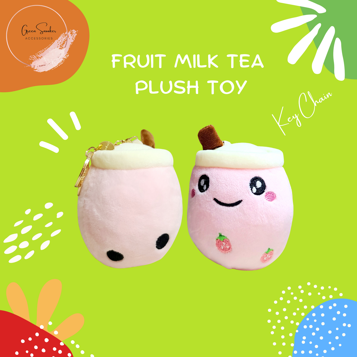 Keychain, Cute Fruit Milk Tea Cup Plush Doll