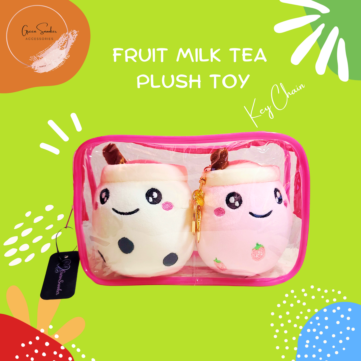 Keychain, Cute Fruit Milk Tea Cup Plush Doll