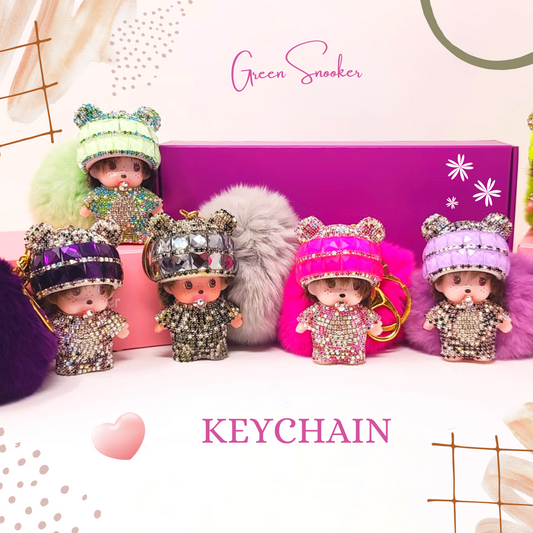 Keychain, Cute Monchichi Fur Ball Pompom.